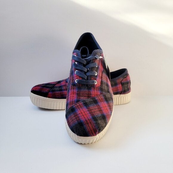 Toms Red and Blue Plaid Sneakers - Picture 2 of 8